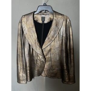 Clara Sunwoo Womens XL Gold Metallic Blazer Jacket Shawl Collar Single Button